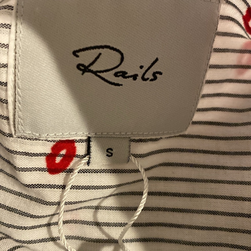 Rails Taylor Striped Lip-print Cotton-blend Shirt In Flocked Kisses NWT! - Picture 9 of 10